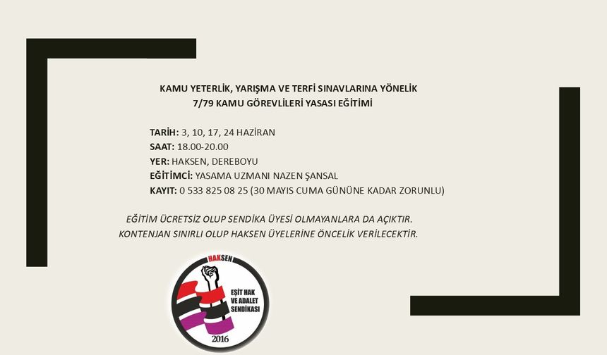 HAKSEN, Kamu Görevlileri Yasası eğitimi verecek