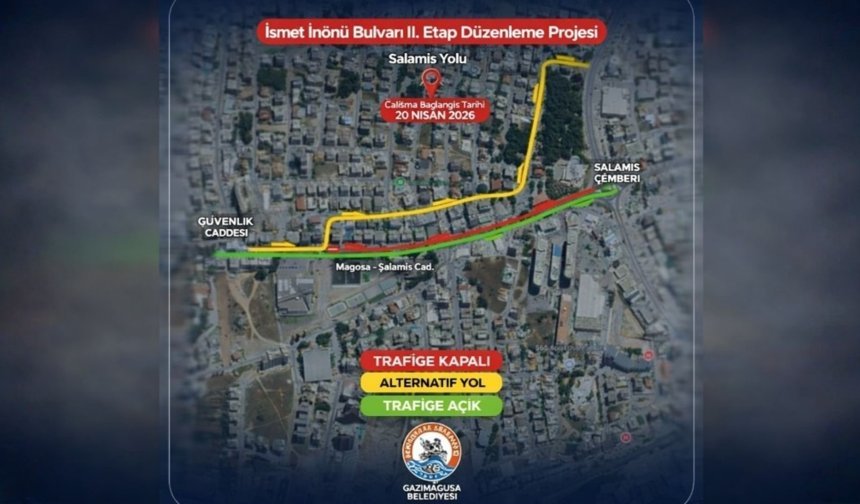 Gazimağusa'da yol çalışmalarından etkilenecek yollar açıklandı